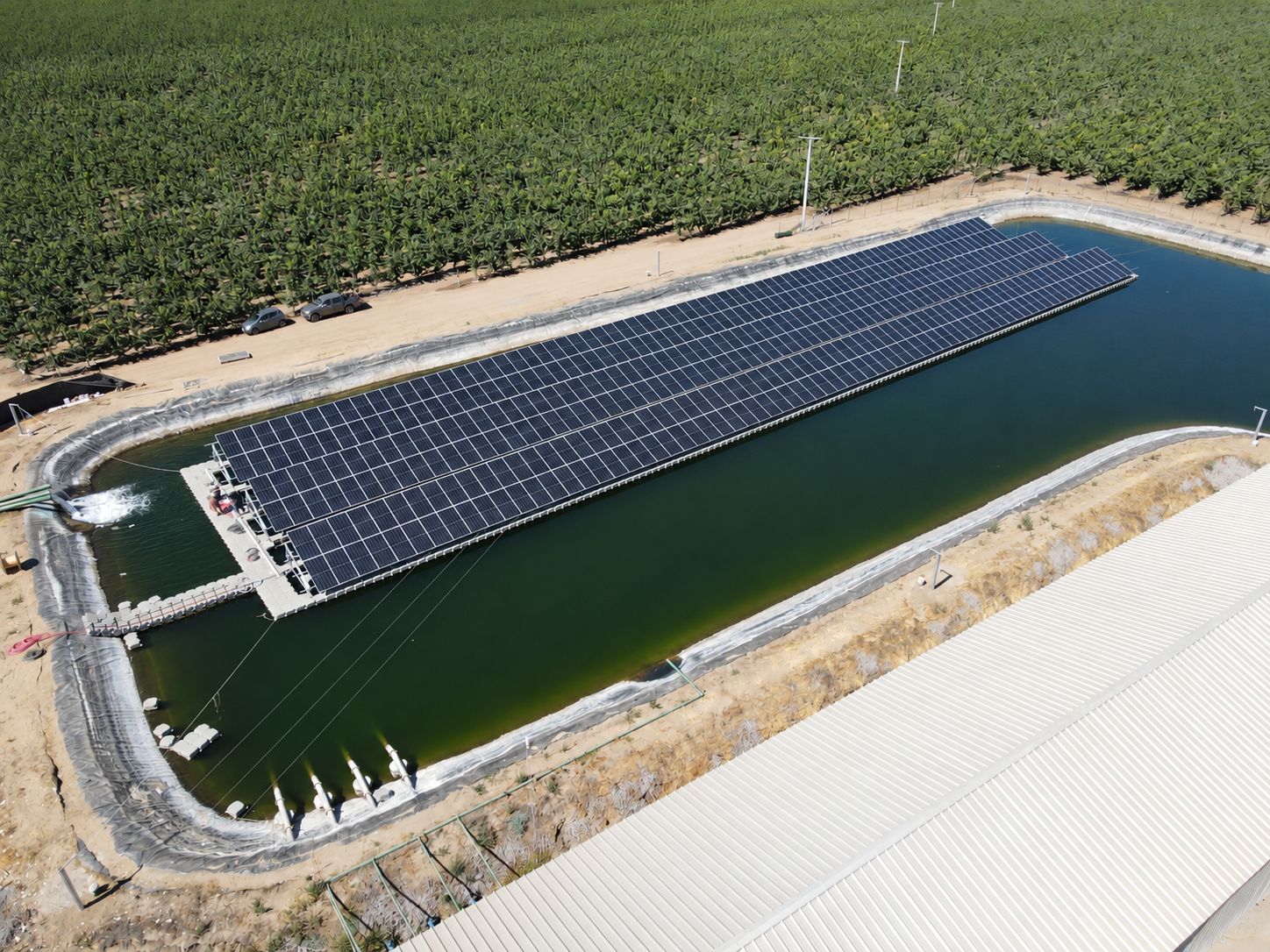 Clean solar array over a pond
